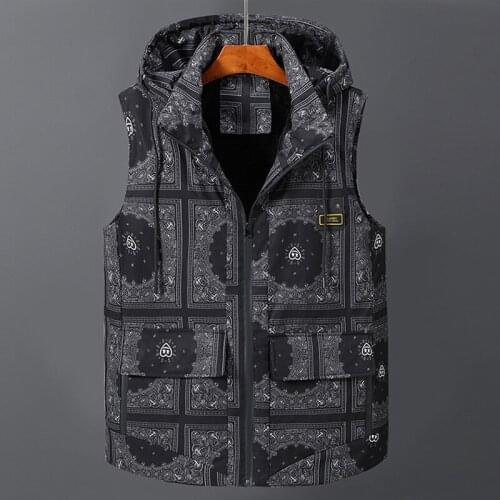 2021 Winter Thick Vest Men Fashion Bandana Paisley Pattern Vest S Sleeveless Jacket Coat Streetwear Male Warmth Fleece Waistcoat