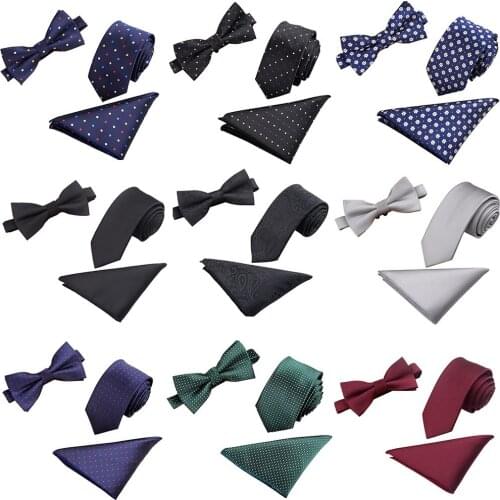 Men Tuxedo Jacquard Woven Necktie Bow Tie Handkerchief Party Pocket Square Set BWTQN0086