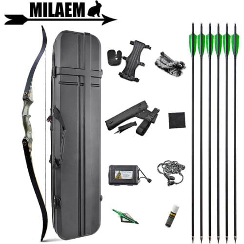 60inch Archery Recurve Bow Set Carbon Arrow Bow Case Arrow Quiver Set Wooden Riser 25-60lbs Hunting Accessories