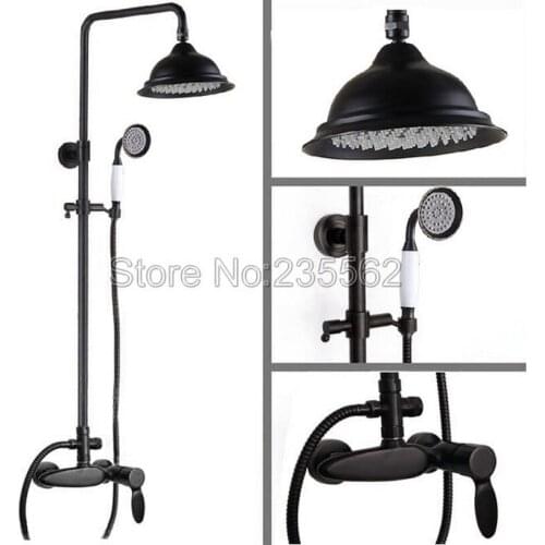 Bathroom Rain Shower Faucet Set Black Oil Rubbed Wall Mounted Single Handle Mixer Taps Brass Finish with Hand Shower lrs432