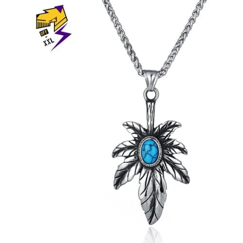 Fashion Maple Leaf Necklace Hemp Leaf Pendant Chain NeckLace For Men/Women Blue Natural Stone Necklaces Punk Jewelry Accessories
