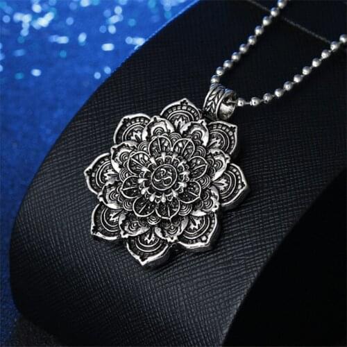 Charms Tibet Spiritual Lotus Necklace Alloy And Leather chain Mandala Flowers Pendant Necklace Geometry Amulet Religious Jewelry