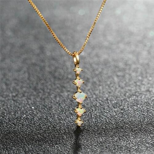 Boho White Fire Opal Necklace Female Yellow Gold Round Necklaces Pendants Vintage Wedding Necklaces For Women