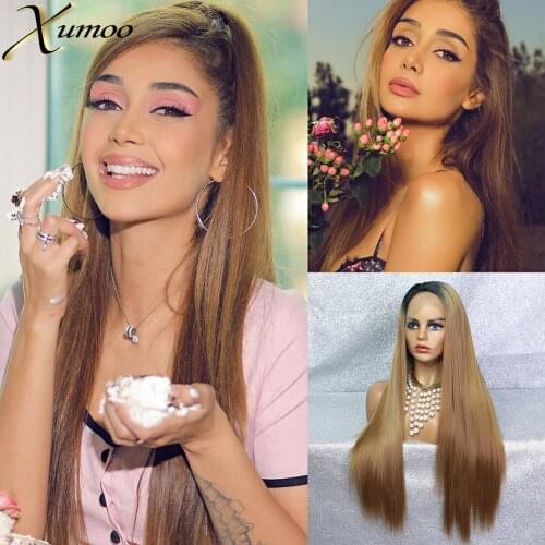 Xumoo Ombre Honey Blonde 1b 27 Synthetic Wig Bone Straight Lace Front Wigs With Dark Roots For Cosplay Daily White Black Women
