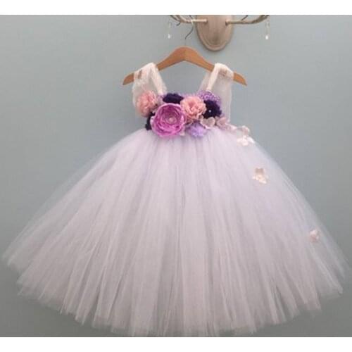 Fluffy Girl Lilac Tulle Lace Evening Dresses for Kids Vintage Flower Girl Costume Princess Fancy Carnival Party Girls Fall Dress