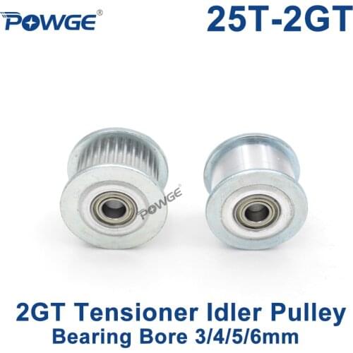 POWGE 25 Teeth 2GT Idler Timing Pulley synchronous Wheel Bore 3/4/5/6mm with Bearing for Width 6/10MM GT2 Open belt 25T 25Teeth