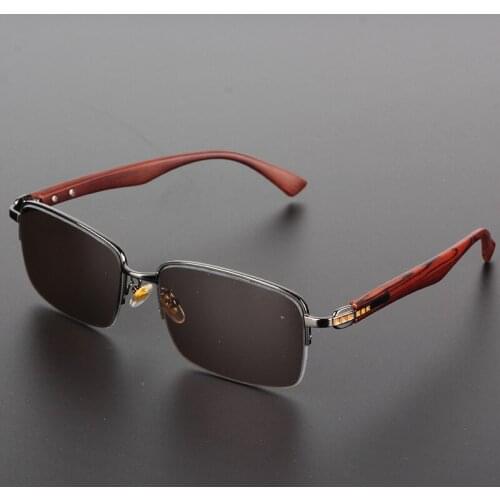 Vazrobe Glass Sunglasses Men Stone Glasses Male Semi Rimless Rectangle Anti Eye Dry Brown Lens