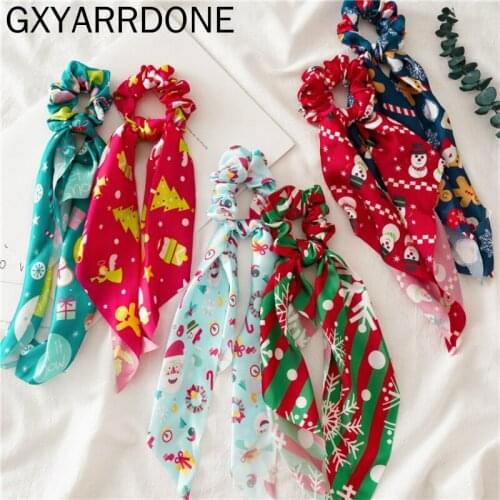 Christmas Women Turban Hair Ring DIY Bow Streamers Hair Scrunchies Ribbon Hair Ties Horsetail Ties Head Wrap Hair Accessories