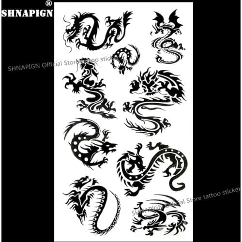 SHNAPIGN Black Dragon Totem Temporary Tattoo Body Art Arm Flash Tattoo Stickers 17*10cm Waterproof Fake Henna Painless Sticker