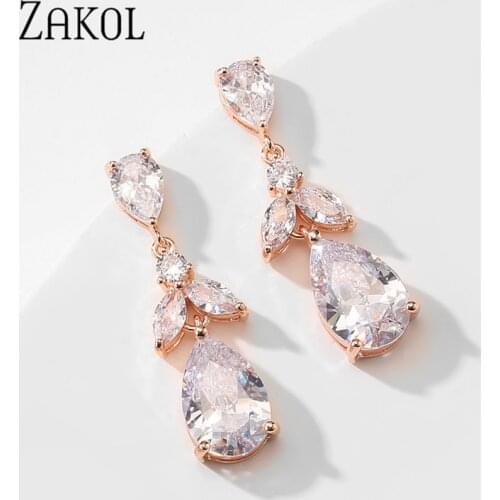 ZAKOL New Fashion Water Drop CZ AAA Cubic Zirconia Dangle Earrings for Women Brides Wedding Party Luxury Jewelry FSEP5065
