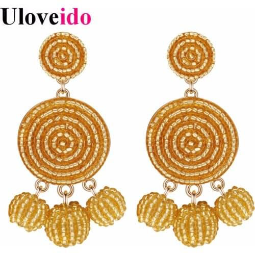 Uloveido Earring 2018 Thread Wrapped Sead Bead Ball Handmade Earrings for Women Stud Earings Jewelry Valentines Day Gift HM001