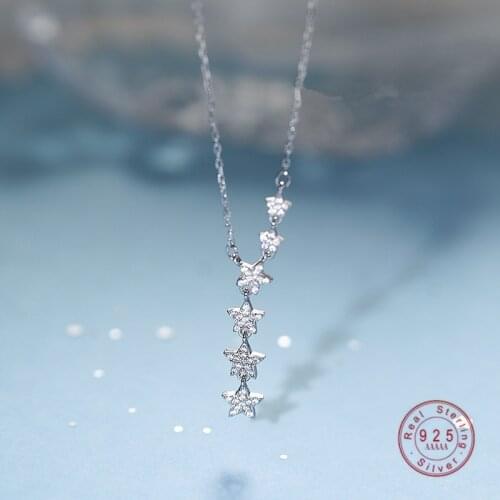 HI MAN 925 Sterling Silver Shiny Zircon Star Pendant Necklace Women Exquisite Birthday Party Jewelry