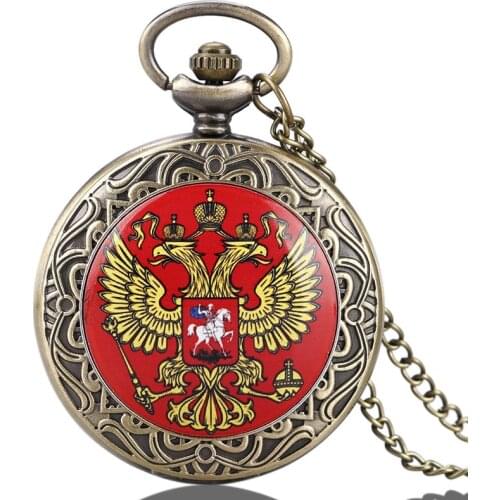 Famous Russian Double-headed Eagle National Emblem Dome Commemorative Badge Design Pocket Watch Art Collections for Men Women