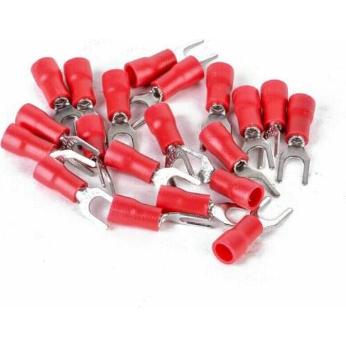 100pcs red assorted insulated spade fork wire electrical crimp terminal cable wire connector SV 1.25-4
