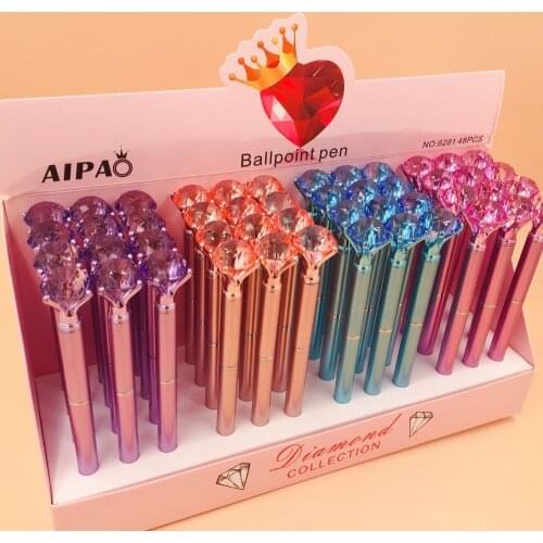 48pcs/lot diamond crystal ballpoint pen creative stationery students office school pen promotion party gift high quality