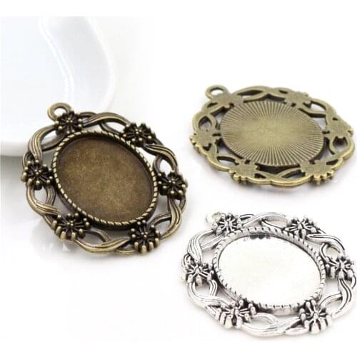 5pcs 18x25mm Inner Size Antique Silver Plated and Antique Bronze Fashion Flower Style Cameo Cabochon Base Setting Tray