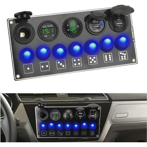 7 Gang Car Switch Panel QC3.0 & PD Quick Charge Waterproof Dual USB Socket Charger ON-Off Rocker Toggle For Truck RV