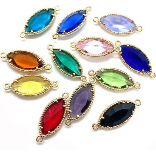 9x22mm Two Ear Rice Oval Colorful Rainbow Glass Crystal Pendant Connector Charm for DIY Jewelry Making ACC wholesale