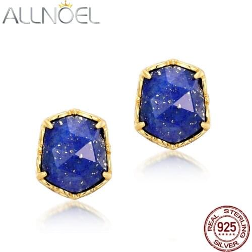 ALLNOEL Solid 925 Sterling Sliver Earring For Women Lapis Lazuli Real Gold Plated Anniversary Fine Jewelry 2021 New Gift