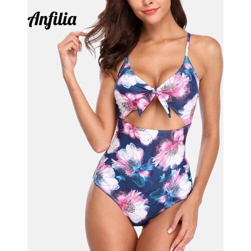 Anfilia Womens One-Piece Monokini Swimsuit Hollow-Out Swimwear Backless Bathing Suit Bow-Knot Monokini One-Piece Suits