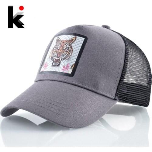 Fashion Baseball Cap Men Women New Trucker Caps With Tiger Patch Snapback Hip Hop Baseball Hat Unisex Breathable Mesh Visor Hat