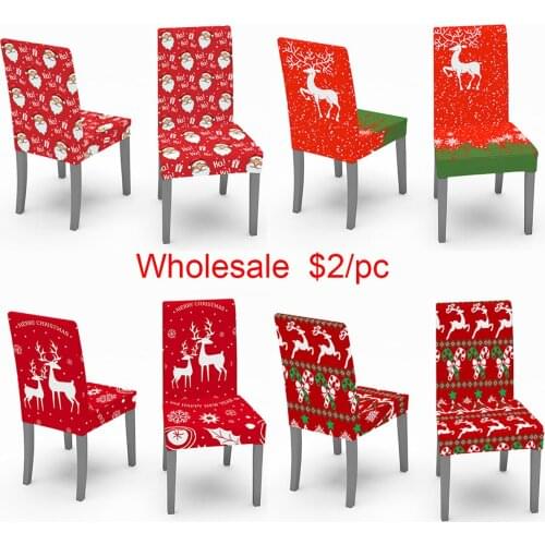 Printed All-inclusive Stretch Chair Cover for Dining Room 2021 Christmas Stretch Chair Slipcover New Year Gift Chair Protector