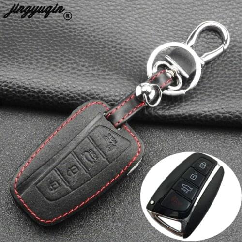 Jingyuqin Remote Fob 4 Buttons Car Key Case Cover For Hyundai Genesis Santa Fe Equus Azera Genuine Holder Shell