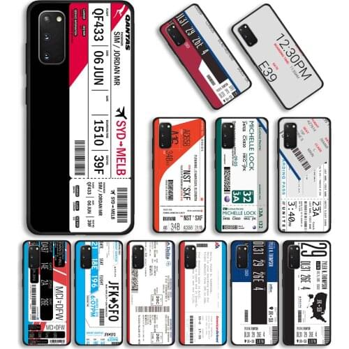 Phone Case for Samsung Galaxy S20 FE S21 Ultra 5G S8 S9 S10 S20 Plus S10e TPU Coque Black Cover Boarding Pass Ticket label