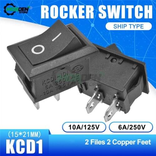 20pcs KCD1 2 Pin ON/OFF I/O SPST Snap in Mini Black Button Boat Rocker Switch AC 6A 250V 15*21MM