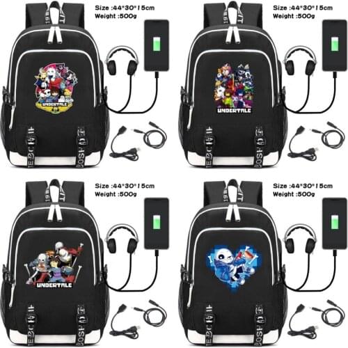 Game Undertale Sans Frisk Toriel Canvas Backpack USB Charging Headphone Student Zip Cartoon Schoolbag Teenager Travel Laptop Bag