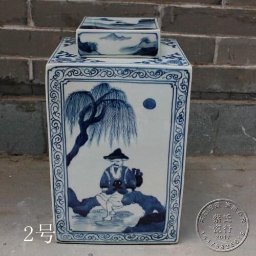 Jingdezhen antique ceramic hand painted blue and white tea caddy for collection