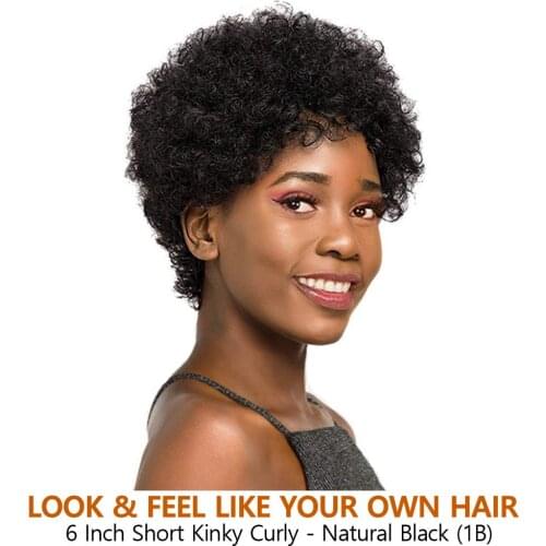 6Inch Short Afro Kinky Curly Deep Wave Bouncy Remy Aatifa Human Women Fashion Bob Pixie Black Cut Machine Full Wigs Beaufox Hair