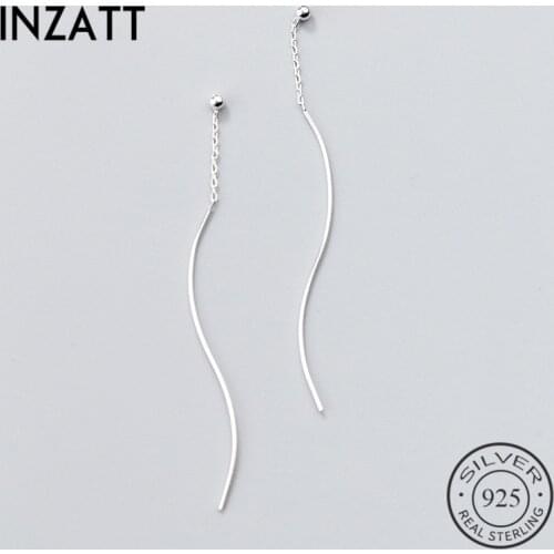INZATT Minimalist Geometric Wavy line Dangle Drop Earrings Real 925 Sterling Silver for Women Long Tassel Accessories Jewelry