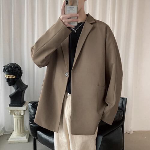 Autumn Korean Style Blazer Mens Fashion Solid Color Business Casual Dress Jacket Men Streetwear Wild Loose Suit Jackets Mens