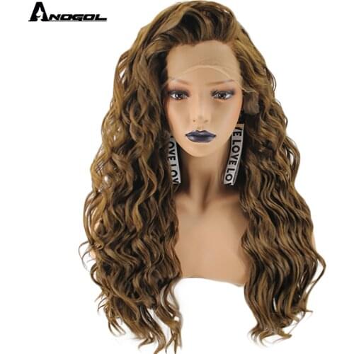 Anogol Free Part Dark Blonde Synthetic Lace Front Wig Long Loose Deep Wave Wig Heat Resistant Fiber Wig for Women Daily Wear