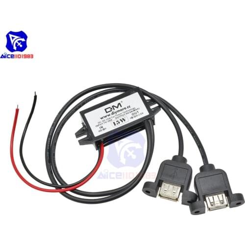 Diymore DC-DC 12V to 5V 3A 15W Step Down Buck Converter Module Waterproof Dual USB Female Adapter for Car