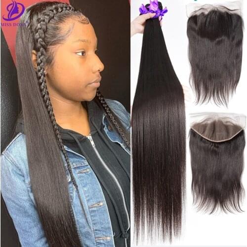 Straight Brazilian Hair Weave Bundles With Frontal Miss Dona Hair Human Hair 13x4 Lace Frontal With 32 34 40 Inch Wholes