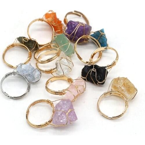 Adjustable Natural Crystal Rings Irregular Amethusts Quartz Ore Wire Winding Couple Exquisite Personality Rings 1pcs