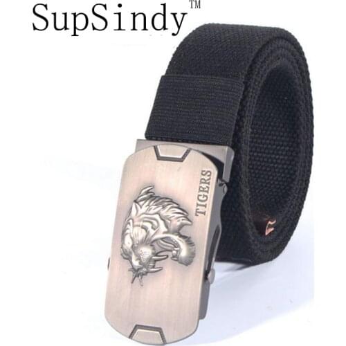 SupSindy mens canvas belt tiger metal buckle military belt Army tactical jeans belts for Male top quality men strap Army green