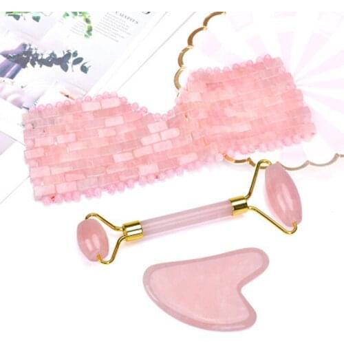 Rose Quartz Eye Mask Facial Massager Jade Roller Guasha Scraping Set Natural Stone Gouache Scraper Jade Mask Massager