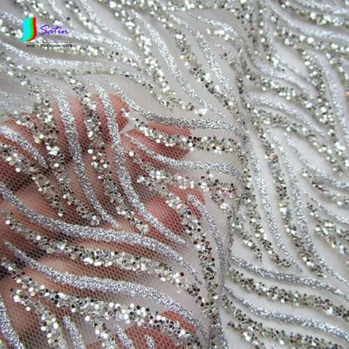 India Style Wedding Dress Sequin Mesh Tulle Fabric Gold Silver Clothes Dance Show Stripe Cloth A0620L