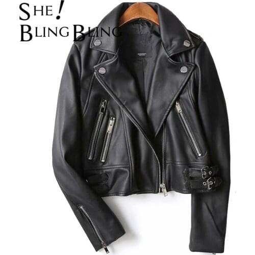 SheBlingBling Za Woman 2021 Casual Traf Crop Tops Autumn Zipper PU Leather Biker Jackets Strap Bucket Female Motorcycle Coats