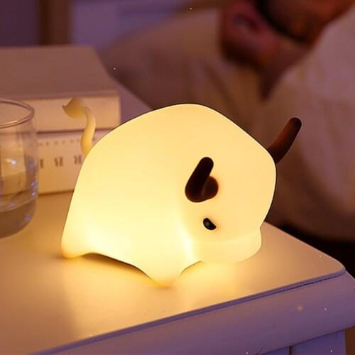Lovely Cute Silicone Calf Night Lights with Pat Switch Timing Dimming Home Decor Childrens Room Bedroom Lamp USB Charging