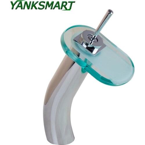YANKSMART Waterfall Basin Tap Bathroom Sink Washbasin Glass Lavatory Sink single handle and hole Mixer Faucet