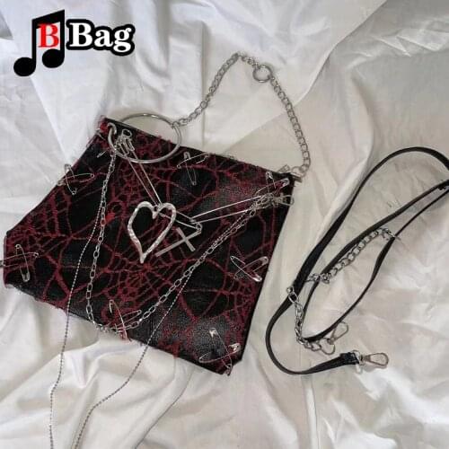 Womens shoulder bag Y2K Spice Girl Punk Gothic Lolita subculture cobweb chain versatile Pu underarm Bag Harajuku handbag tote