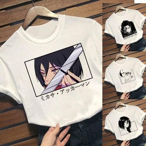 O-Neck Tops Casual Loose Anime Attack On Titan Shirt Man and Woman White T-Shirt