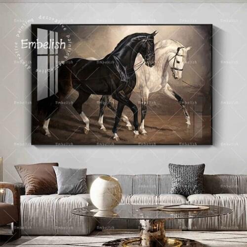 Embelish Black And White Running Horses Animal Wall Art Pictures For Living Room Modern Home Decor Canvas Painting Posters
