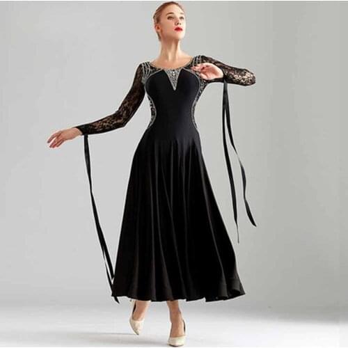 Womens Ballroom Dance Competition Dresses For Waltz Long Sleeves Big Swing