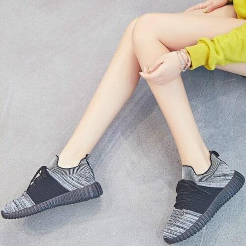 QWEDF Womens Sneakers Fashion Flying Woven Casual Shoes Summer Shoes Breathable Tenis Feminino Light Black Comfortable D8-85