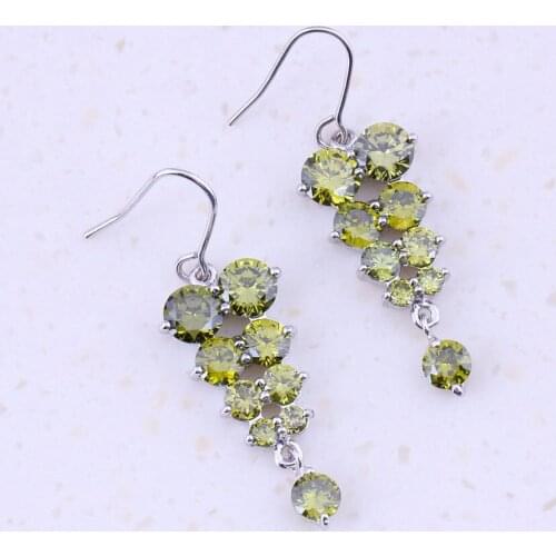 Excellent Green Imitation Emeridot Silver Color Drop Dangle Earrings For Women Party Fashion Jewelry Free Gift Box C0070
